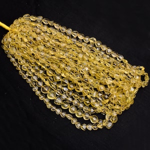Lemon Quartz Heart Smooth Beads, 7-10mm Beads, 16&#39;&#39;Strand, Heart Gemstone Yellow Lemon Beads, Smooth Briolette Heart, Craft Supplies Beads