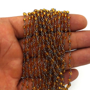 Citrine Hydro Rondelle Rosary Chain: 3mm Faceted Golden Beads, Black Plated Wire (By Feet)