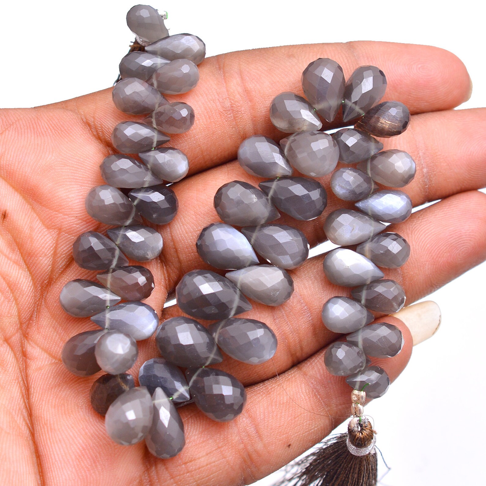 Natural Black Moonstone Drops Faceted Gemstone Beads Etsy
