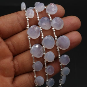 Natural Blue Chalcedony Heart Faceted Beads, Side Drill Beads, 8-13mm, Chalcedony Heart, Briolette Gemstone Handmade Beads, Jewelry Making
