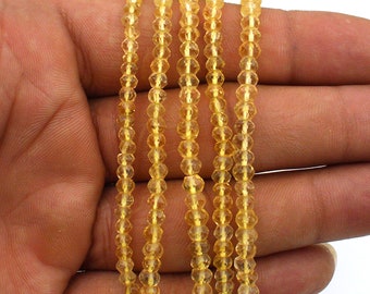 Lemon Quartz Rondelle Beads: Faceted Gemstone Strand, 3.5mm