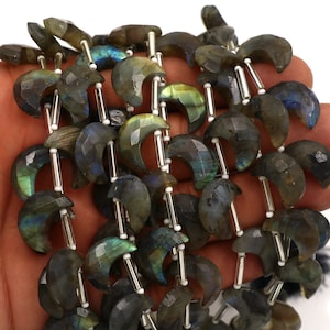 Blue Fire Labradorite Moon, faceted Moon, 16-17MM, Briolitte Moon, Natural Fleshy Labradorite, Loose Gemstone Moon, Craft Supply Beads