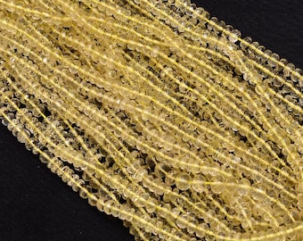 Lemon Rondelle Faceted, Yellow Quartz Gemstone, 14''Strand, 4mm Beads