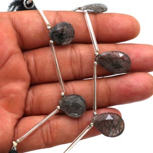 Natural Black Rutile, Pear Briolette Faceted Beads, Side Cut Pear, Gemstone Black Rutile Pear, Handmade Pear Faceted, Jewelry Making Beads