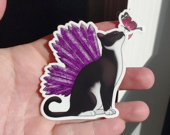 Purple Crystal Butterfly Cat with Butterfly waterproof sticker