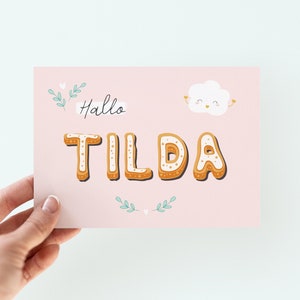Gepersonaliseerde felicitatiekaart voor een geboorte of verjaardag. A6-vouwkaart met envelop. Met naam, gepersonaliseerd.