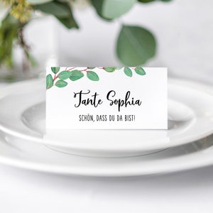 10 personalisierte Tischkarten | Elegante Namenskarten für besondere Anlässe, individuell für jeden Gast gestaltbar, Eukalyptus-Design