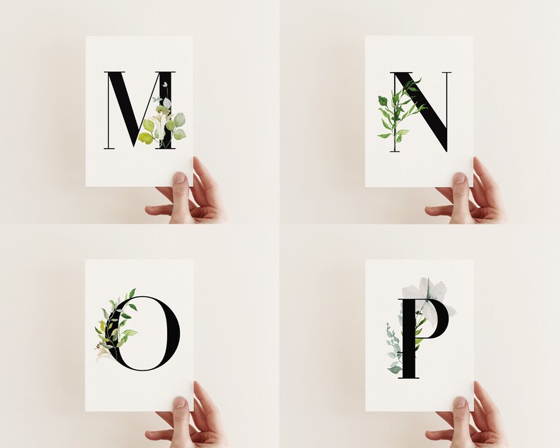 Card With Letter Flowers Letters Watercolor DIY Garland Etsy