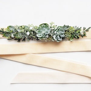 Greenery Velvet Wedding Sash: Boho Bridal Succulent Belt