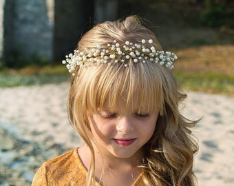 Pearl headband Pearl hair wreath Pearl hair crown Pearl flower girl crown Flower girl crown Flower girl hairpiece Gold pearl hair crown