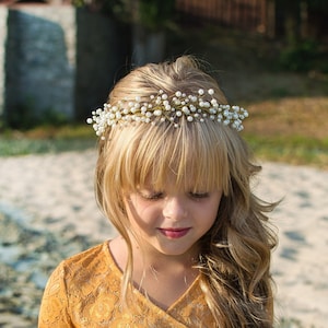 Pearl Flower Girl Crown: Gold Hair Wreath Headband