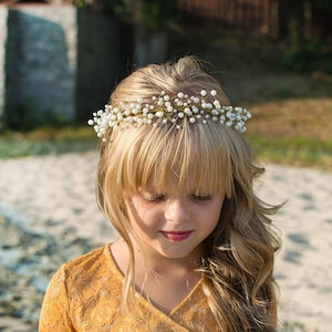 Pearl headband Pearl hair wreath Pearl hair crown Pearl flower girl crown Flower girl crown Flower girl hairpiece Gold pearl hair crown zdjęcie 1