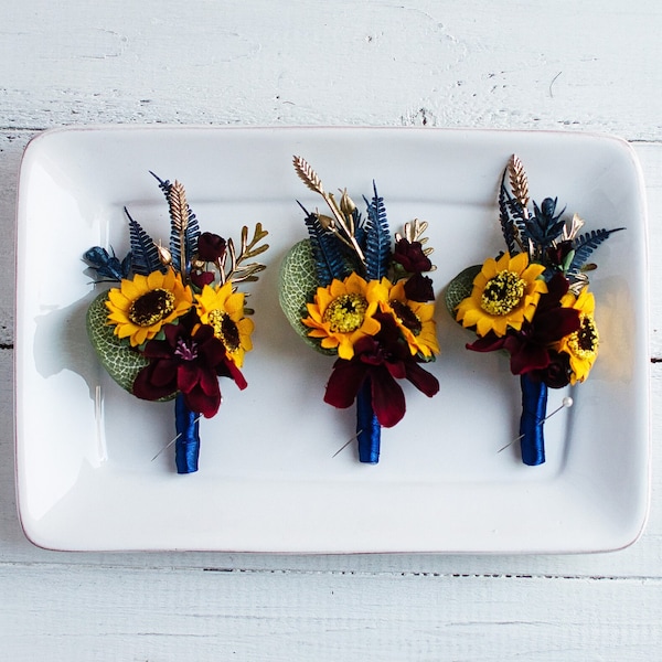 Sunflower Boutonniere Sunflower groom bouttoniere Rustic bouttoniere Burgundy Sunflower Boutonniere Rustic Groomsman boutonniere Groom