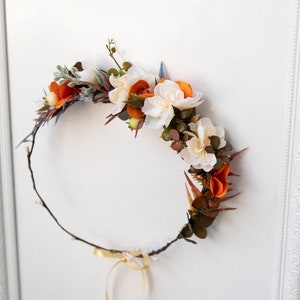Rust Terracotta Flower Crown: Autumn Wedding Hair Wreath