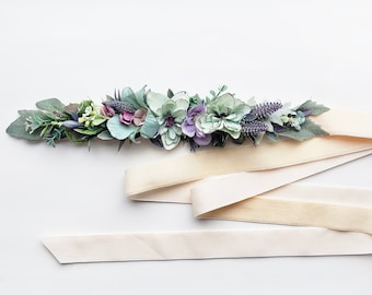 Flower belt Bridal flower belt Floral belt Velvet belt Maternity flower belt Sage green belt Greenery belt Bridesmaid belt Sash for dress