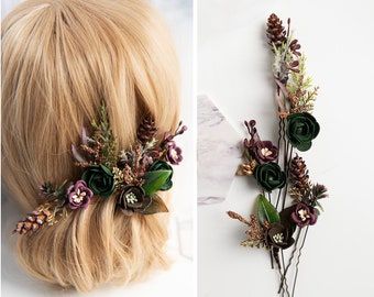 Winter bridal hairpins Forest wedding hairpiece Winter wedding hair comb Winter wedding hairpiece Rustic bridal hairpiece Winter hair vine