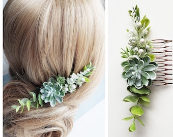 Succulent hair comb Greenery hair comb Greenery wedding hair comb Greenery hairpiece Succulent hairpiece Leaf hair comb Bridesmaid hair comb