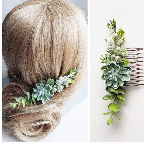 Succulent hair comb Greenery hair comb Greenery wedding hair comb Greenery hairpiece Succulent hairpiece Leaf hair comb Bridesmaid hair comb