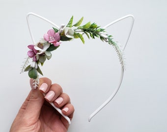 ? Beautiful Metallic Floral Flowers Cat Ears Garden Headdress Headband ? Cat Ears Headband Floral Flower Girl Headband Red Roses - Etsy main image 2