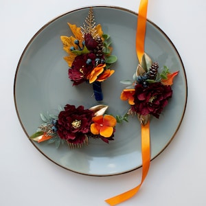 Rust Burgundy Boutonniere: Autumn Wedding Groom Accessory