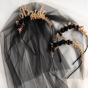 Bandeau de mariée rose noire : bandeau de douche nuptiale avec voile