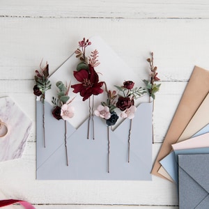 Burgundy Flower Hair Pins - Bridal Hairpiece Set of 6