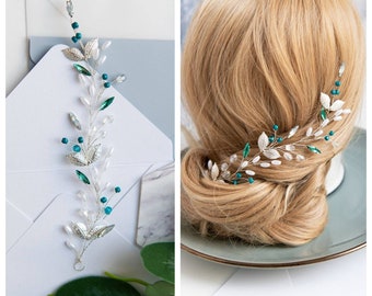 Emerald hair vine Emerald hair comb Emerald hair pins Green hairpiece Emerald hairpiece Green crystal hairpins Emerald bridal hairpiece