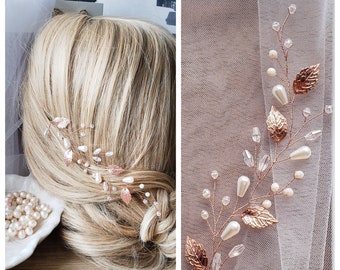 Rose Gold hair vine Rose Gold bridal hairpiece Rose Gold leaf comb Rose Gold wedding jewerly Bridal jewerly Rose gold leaf vine