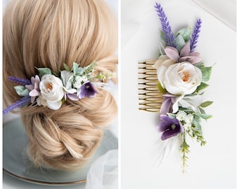 Lavender bridal comb Lavender flower wand Rustic bridal hair comb Bridal purple hair comb Purple prom comb Prom flower comb Prom lavender