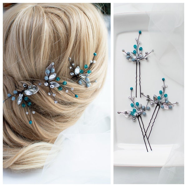 Emerald hair pin Turquoise hair pin Turquoise hairpiece Turquoise hair clip Turquoise hair comb Turquoise hairpins Turquoise hair vine