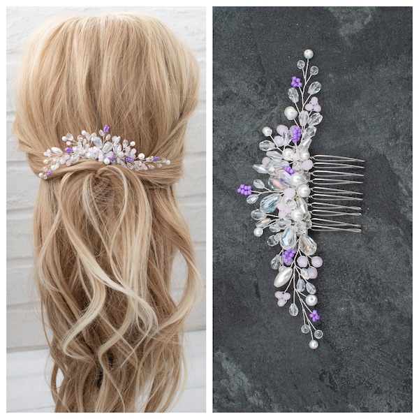 Lavender crystal comb Purple hairpiece Purple bridal comb Lilac wedding comb Bridal headpiece Bridesmaid comb Purple wedding comb