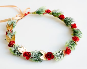 Winter hair wreath Winter floral crown Christmas Headband Winter green crown Winter wedding crown Christmas crown Winter haircrown