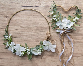 Baby&#39;s Breath Flower Girl Wand or Hair Crown: Gypsophila Floral Hoop
