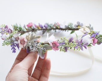 Purple floral crown Lavender floral crown Purple hair wreath Lavender hair wreath  Lilac flower crown Lilac floral hair wreath Boho Crown