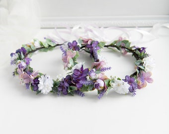 Lavender Flower Crown: Purple Lilac Hair Wreath, Boho Rustic