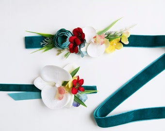 Beach wedding belt Tropical flower belt Beach bridal belt Tropical belt Summer flower belt Maternity flower belt Orchid flower belt Teal