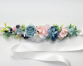 Flower belt Bridal flower belt Floral belt Satin belt Maternity flower belt Dusty pink belt Greenery belt Bridesmaid belt Sash for dress