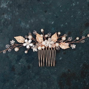 Rose Gold Bridal Hair Comb: Crystal Pearl Wedding Headpiece