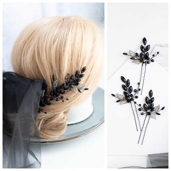 Black hair clips for weddings discount