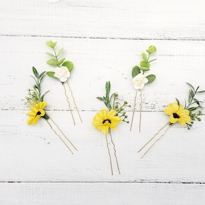 Sunflower Hair Pins: Rustic Floral Hairpiece, Set of 5