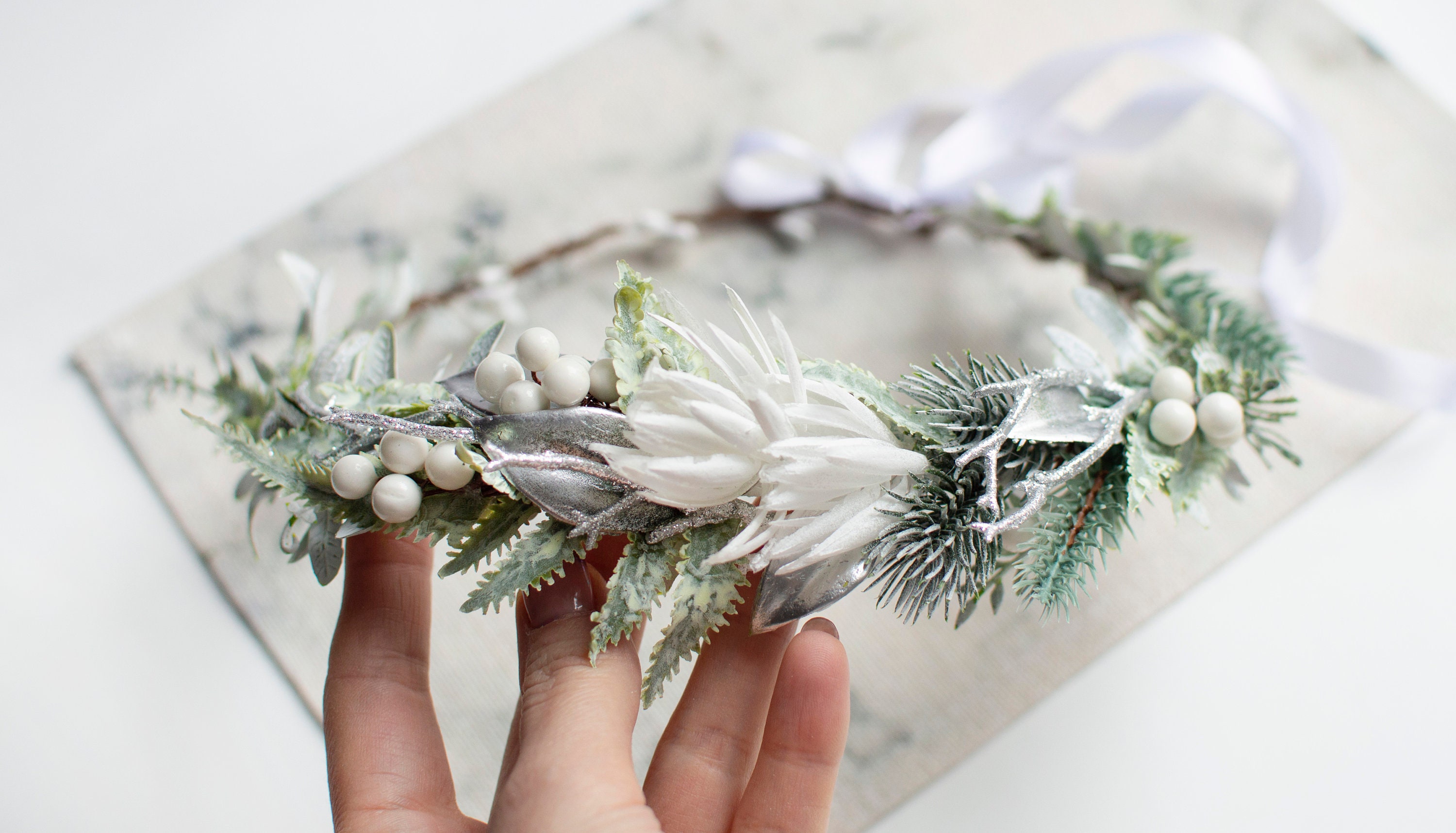 Winter Wedding Hair Wreath: White Floral Crown Headband - Etsy