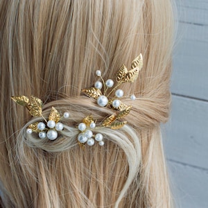 Wedding hair piece Bridal hair accessories Bridal hair comb Gold leaf hair pins Flower girl gift Fall wedding hair piece Gold Leaves  pin