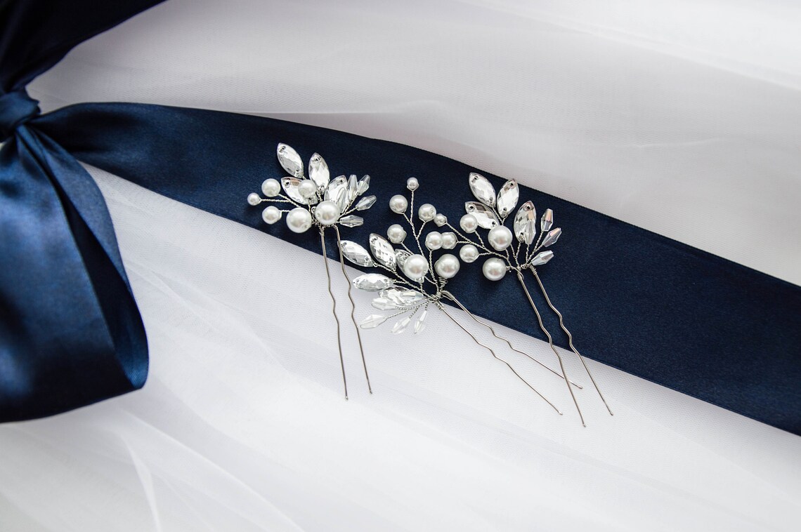 Set of Three Crystal Hair Pin Pearl Hair Pin Bridal Hair Pin Etsy UK