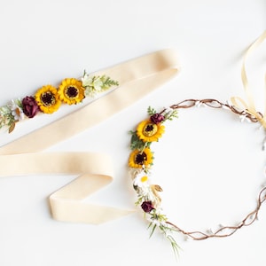 Sunflower crown Sunflower hairpiece Flower girl crown Flower girl belt Sunflower floral crown Sunflower hair wreath Sunflower headband