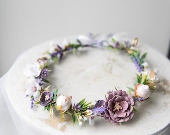 Lavender Flower Girl Crown: Rustic Hair Wreath