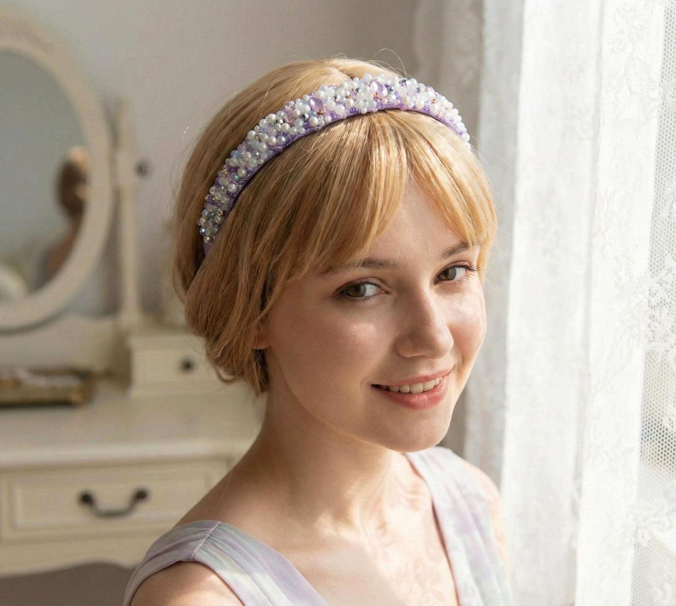 Elegant Embellished Purple Violet Blue Pearl & Crystal Headband Purple Pearl Headband - Etsy Australia main image 2