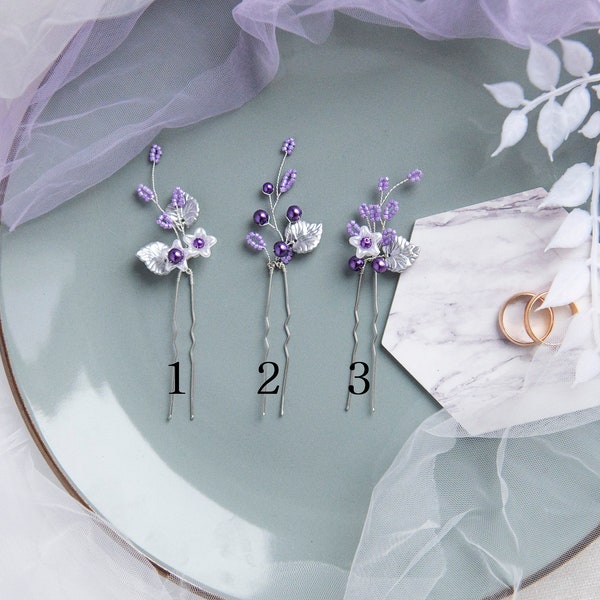 Lavender hair pins Purple hair pins Bridesmaid hair pins Lavender hairpiece Bridesmaid hairpiece Lilac hairpiece Lilac hair pins Lavender