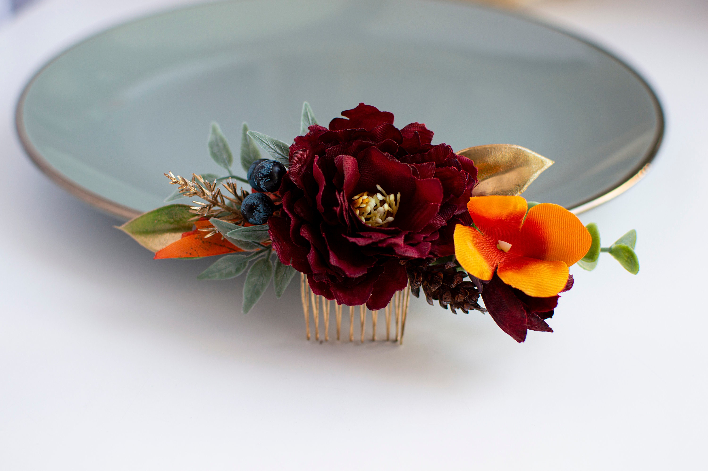 Autumn Hairpiece Autumn Hair Comb Burnt Orange Hair Comb Etsy