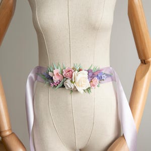 Bohemian style Waist  Belt with Lavender Flower Charms Women Lavender Purple Satin Tie Wrap Around Sash Belt Hip  main image 3