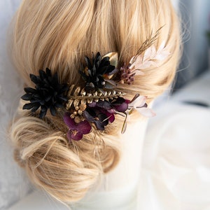 Gothic Black Flower Hair Pins: Wedding Hairpiece Set